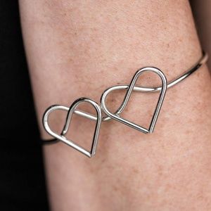 Silver Cuff Bracelet - When Two Hearts Become One